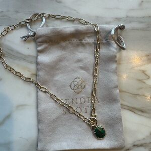 Kendra Scott Gold Necklace with Emerald Green Pendant